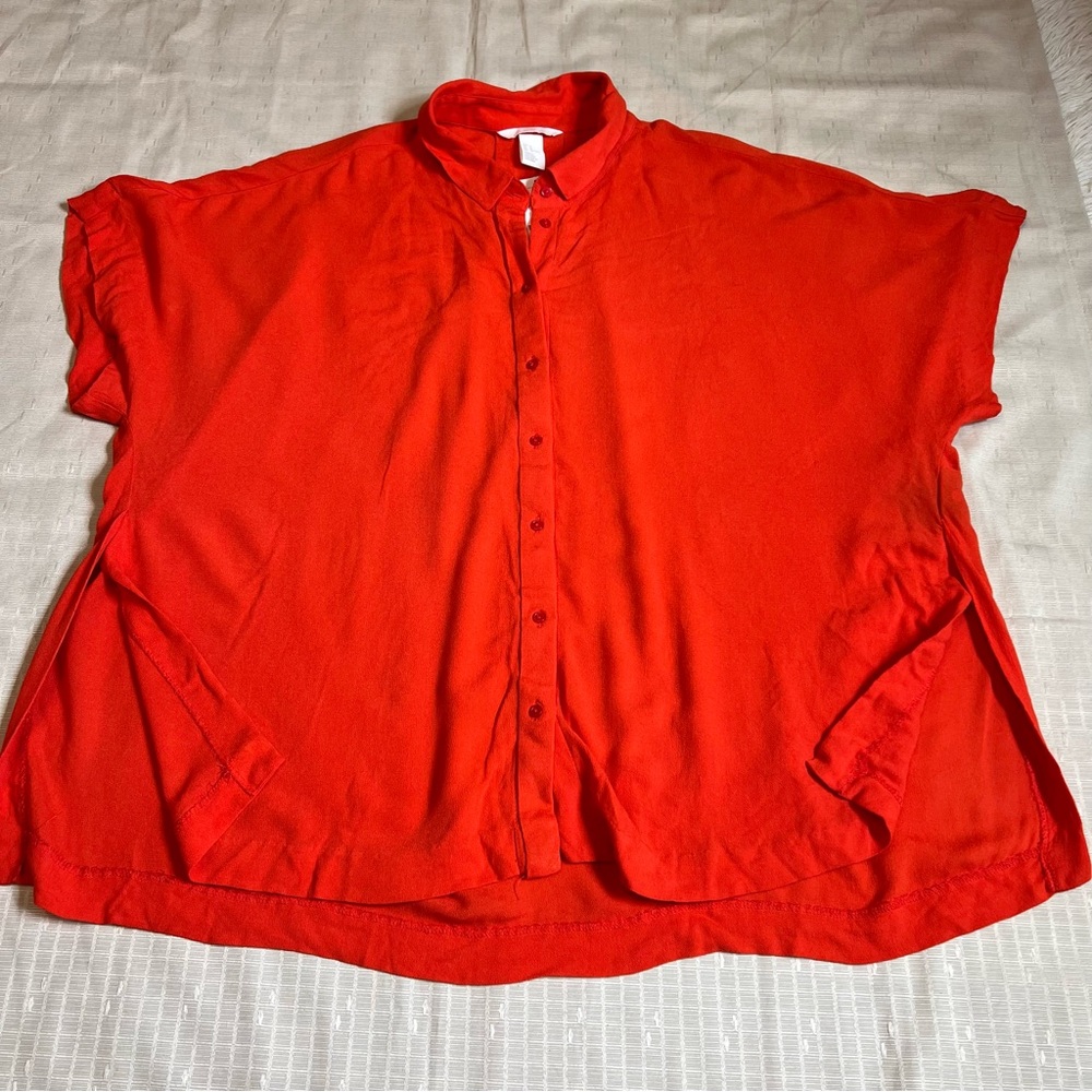 H&M Red button down blouse Short Sleeve Side Slits NWT Us Size 12 office casual - Picture 8 of 11